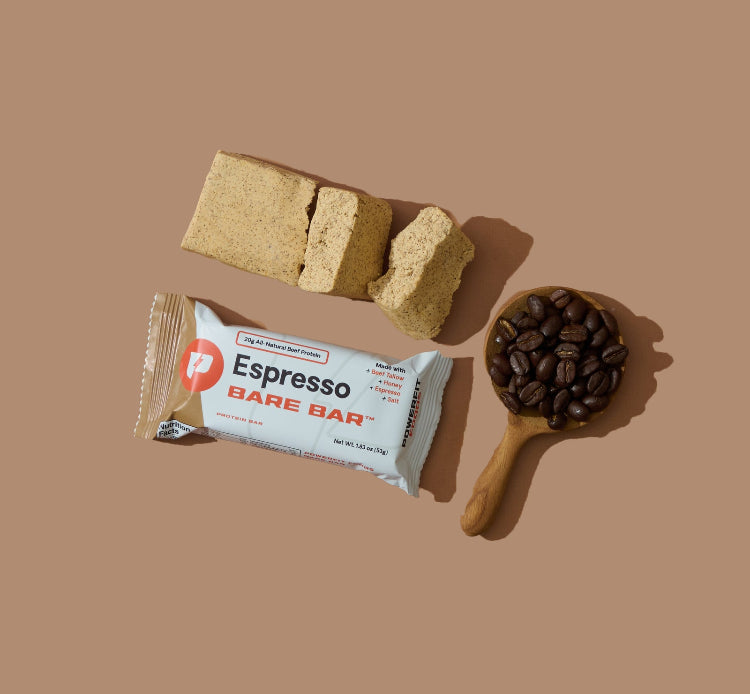 Espresso Bare Bar with coffee beans on a brown background